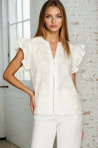 Ruffle Sleeve Floral Front Zip Top