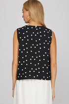 Sleeveless Woven Polka Dot Top - Black