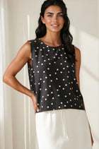 Sleeveless Woven Polka Dot Top - Black