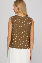 Sleeveless Woven Polka Dot Top - Brown