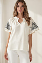 Embroidered Ruffle Sleeve Blouse