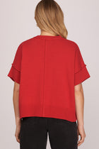 Classic Short‑Sleeve Knit Sweater - Red
