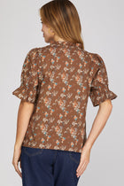 Ruffled Floral V‑Neck Blouse