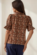 Ruffled Floral V‑Neck Blouse