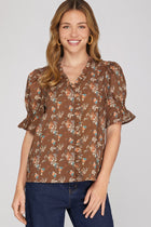 Ruffled Floral V‑Neck Blouse