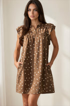 Polka Dot Ruffle Sleeve Mini Dress - Brown