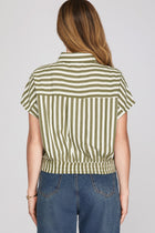 Striped Button Down Short Sleeve Top