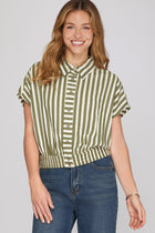 Striped Button Down Short Sleeve Top