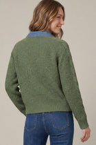 Denim Collared V-Neck Sweater
