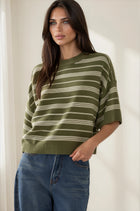 Thin Stripe Short Sleeve Sweater