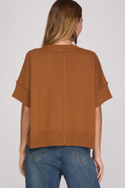 Classic Short‑Sleeve Knit Sweater - Caramel