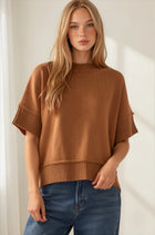 Classic Short‑Sleeve Knit Sweater - Caramel