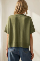 Classic Short‑Sleeve Knit Sweater - Olive