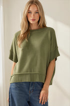Classic Short‑Sleeve Knit Sweater - Olive