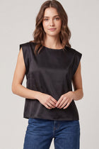 Drop Shoulder Satin Short Sleeve Top
