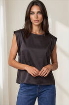 Drop Shoulder Satin Short Sleeve Top