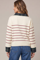 Plaid Layer Long Sleeve Striped Sweater
