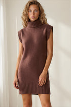 Turtleneck Sleeveless Sweater Dress - Brown