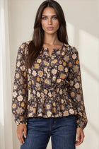 Floral Print Long Sleeve Peplum Blouse