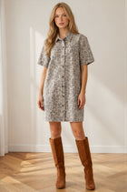 Washed Leopard Print Button Down Mini Dress