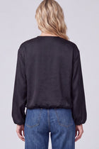 Satin Bubble Hem Zip Front Jacket - Black