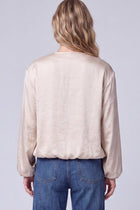 Satin Bubble Hem Zip Front Jacket - Ecru