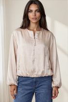 Satin Bubble Hem Zip Front Jacket - Ecru