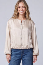 Satin Bubble Hem Zip Front Jacket - Ecru