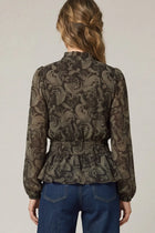 Smocked Paisley Print Peplum Blouse