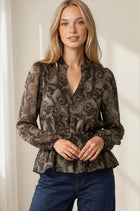 Smocked Paisley Print Peplum Blouse
