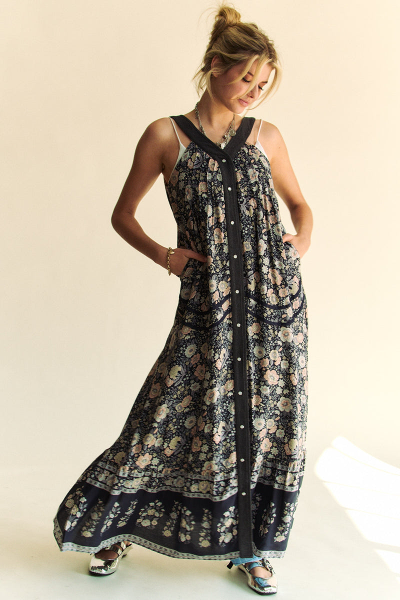 Floral Print V-Neck Maxi Dress