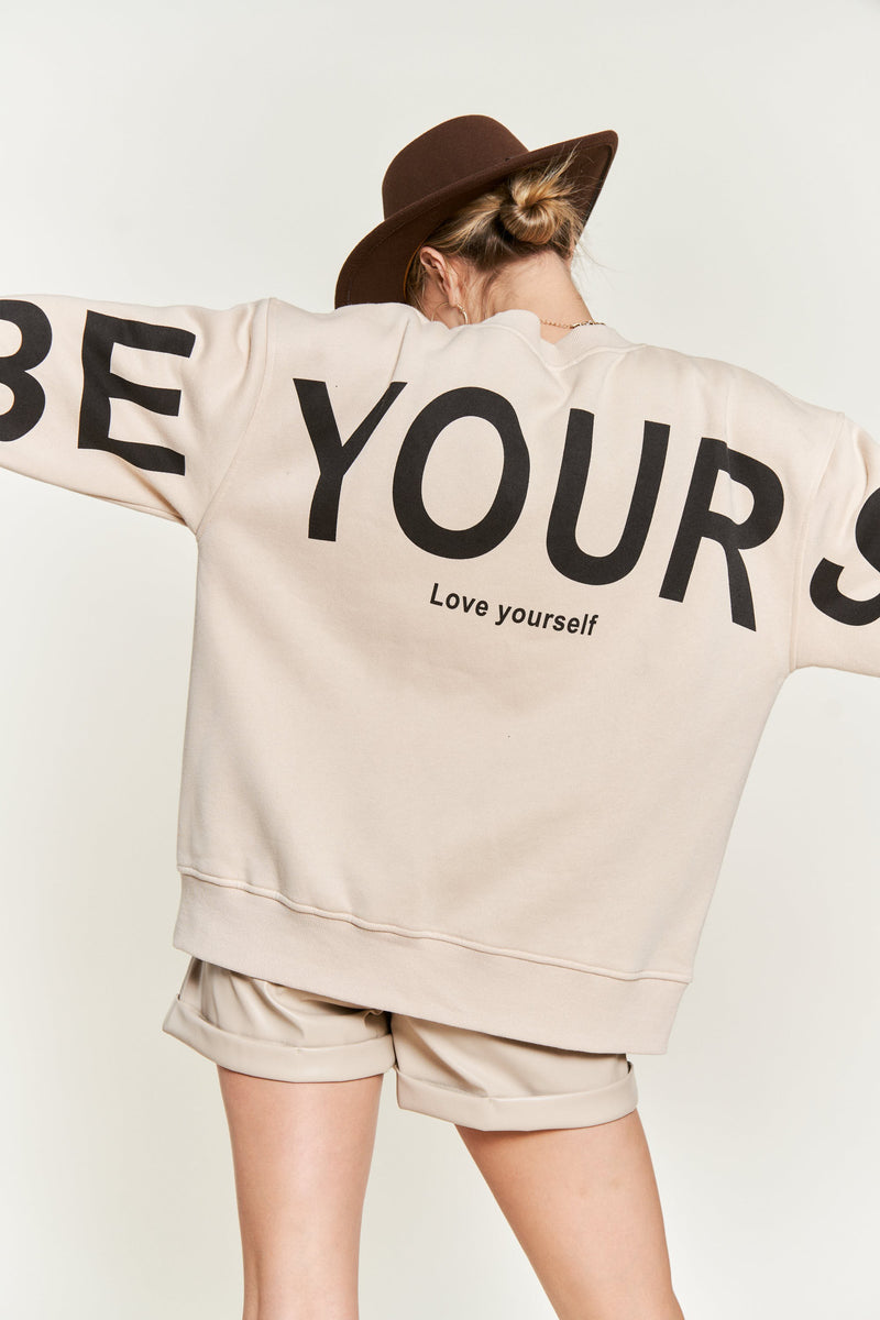 Be Yourself Printed Oversized Sweatshirt - Beige