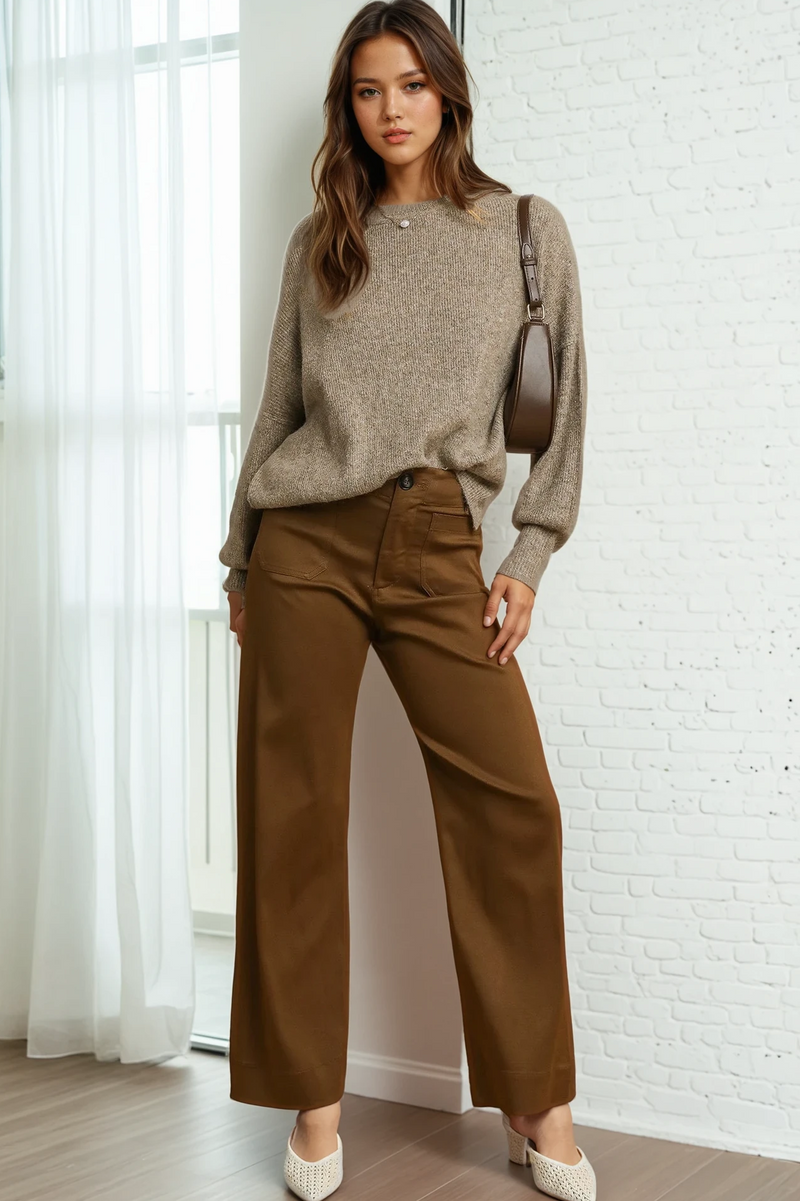 Button Stretch Pants - Mocha