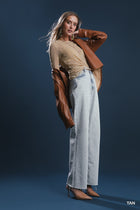 Lace Textured Long Sleeve Top - Tan