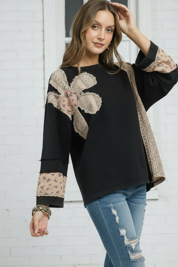 Terry Patchwork Pullover Top