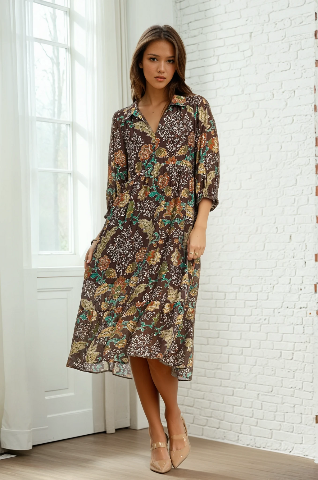 Brown Floral Midi Dress – shop hey daisy!