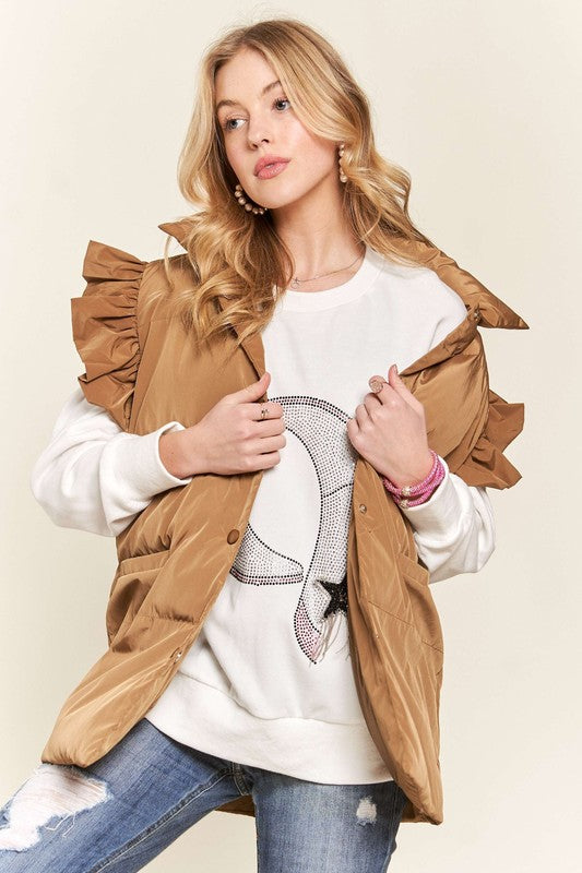 Ruffle Sleeve Vest - Camel