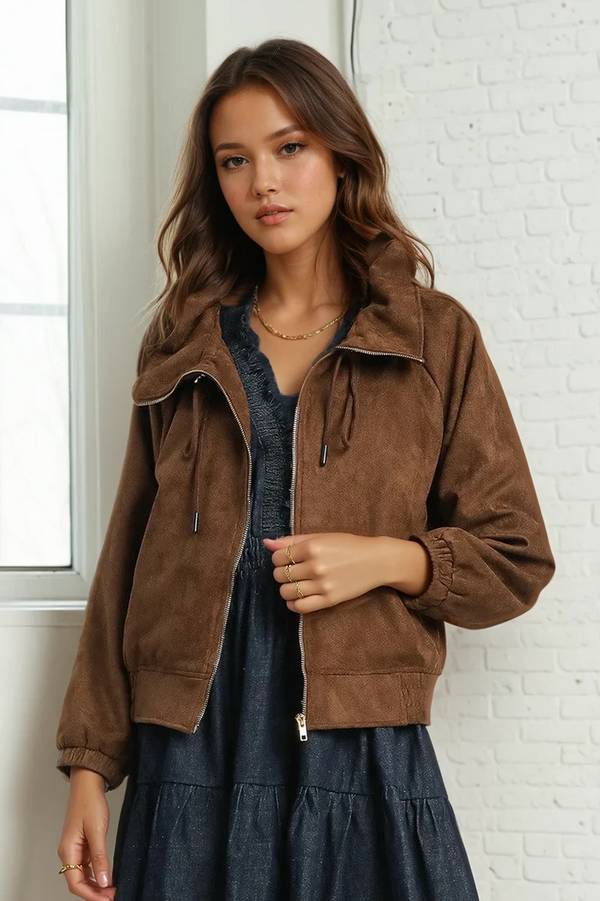 Faux Suede Zip Up Jacket