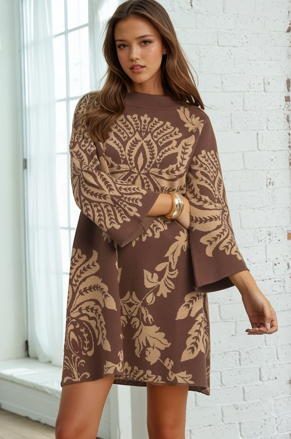 Abstract Print Sweater Dress