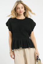Smocked Peplum Top - Black