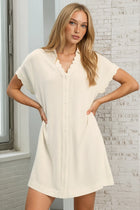 Scalloped Detail Mini Dress - Oatmeal