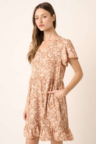 V-Neck Floral Dress - Mauve