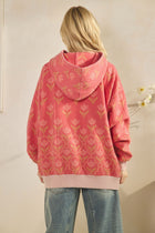 Printed Fleece Hoodie - Coral Mix