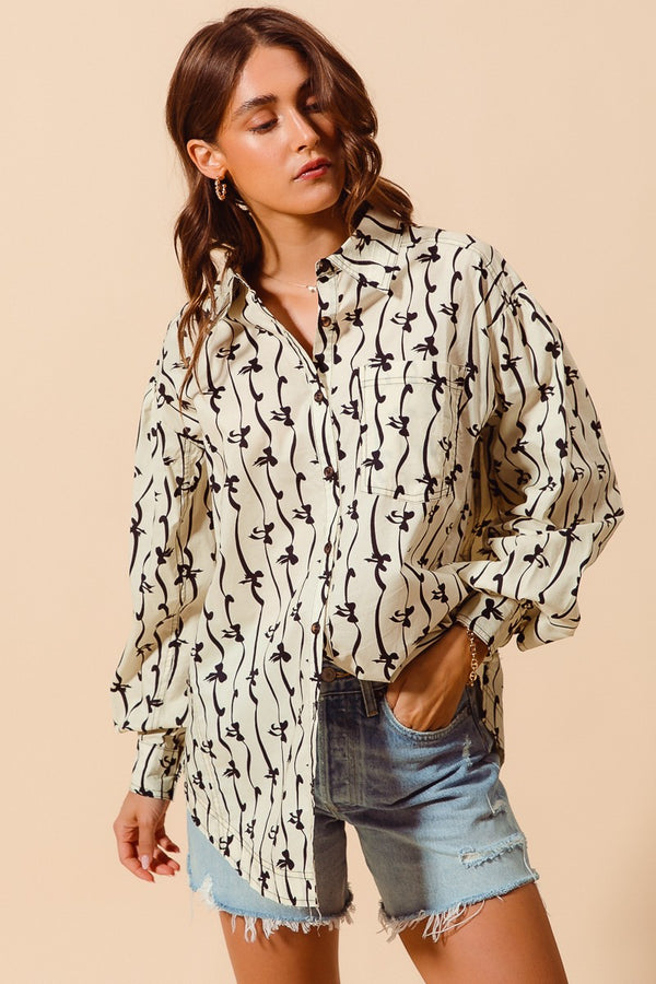 Bow Print Button Up Top