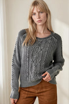 Washed Cable Knit Sweater - Black