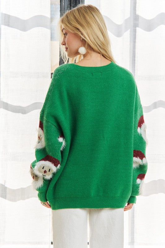 Fuzzy Santa Sweater - Green