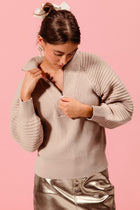 Half Zip Ribbed Sweater - Taupe