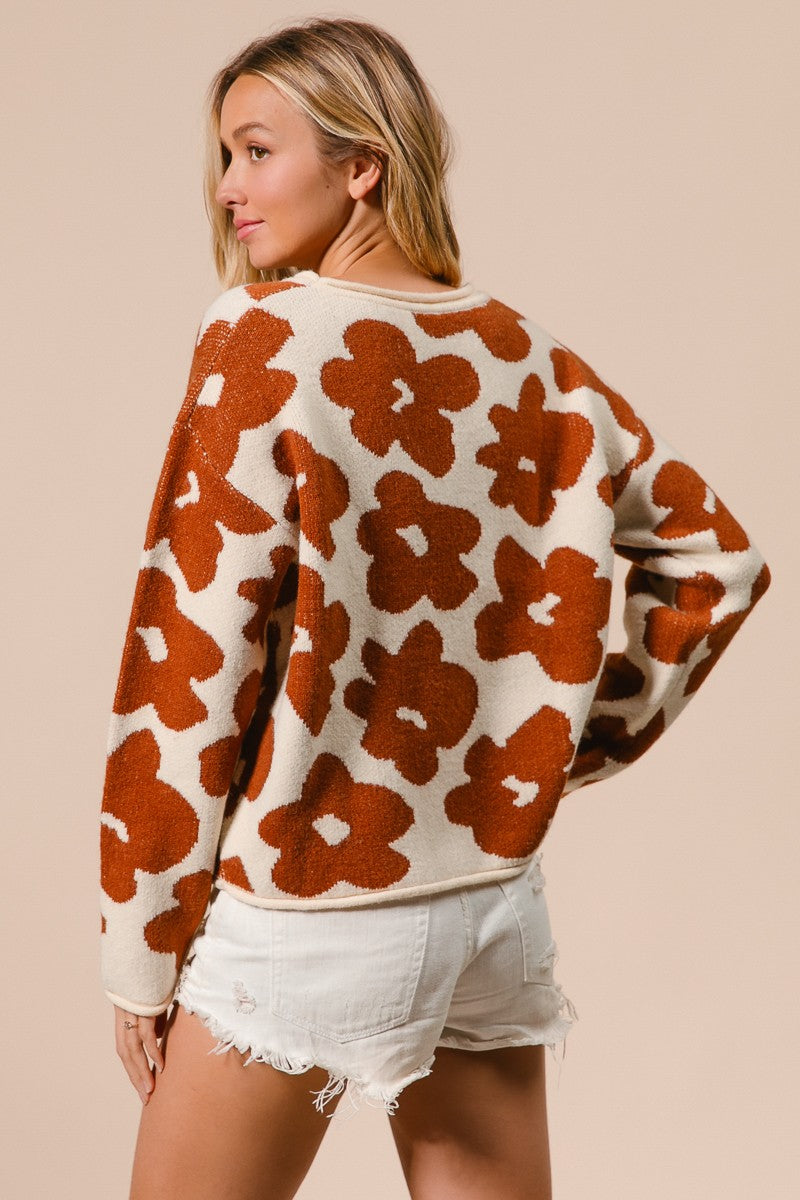 Flower Printed Pullover Sweater