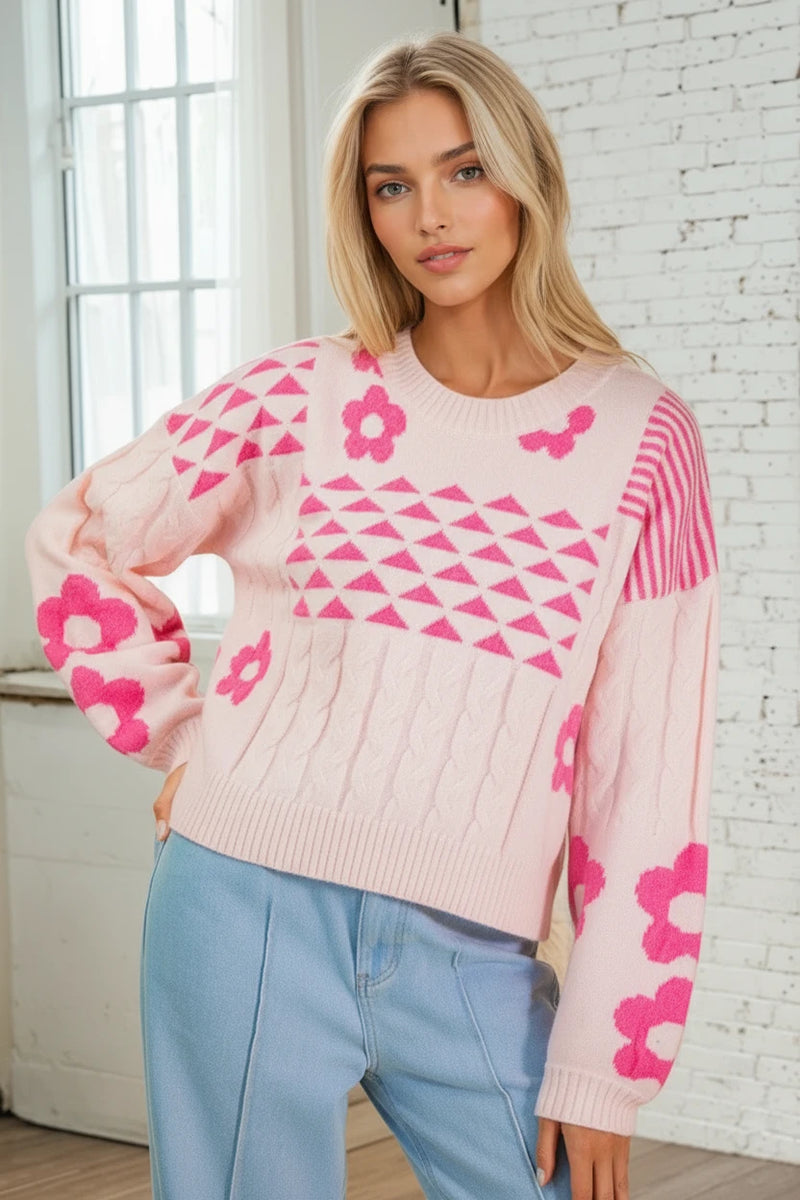 Floral Graphic Knit Sweater