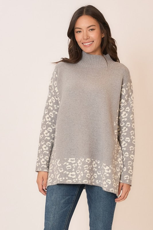 Leopard Contrast Knit Sweater